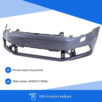 Fits VW Polo Gti 2014-2017 Front Bumper Primed With Washer Jet Holes - tradevehicleparts.co.uk