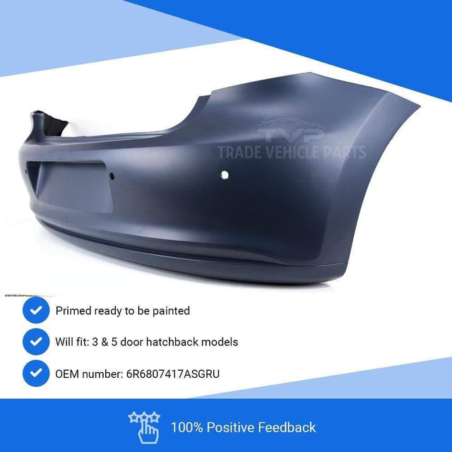 Fits VW Polo Hatchback 2009-2014 Rear Bumper Primed With Sensor Holes - image 3