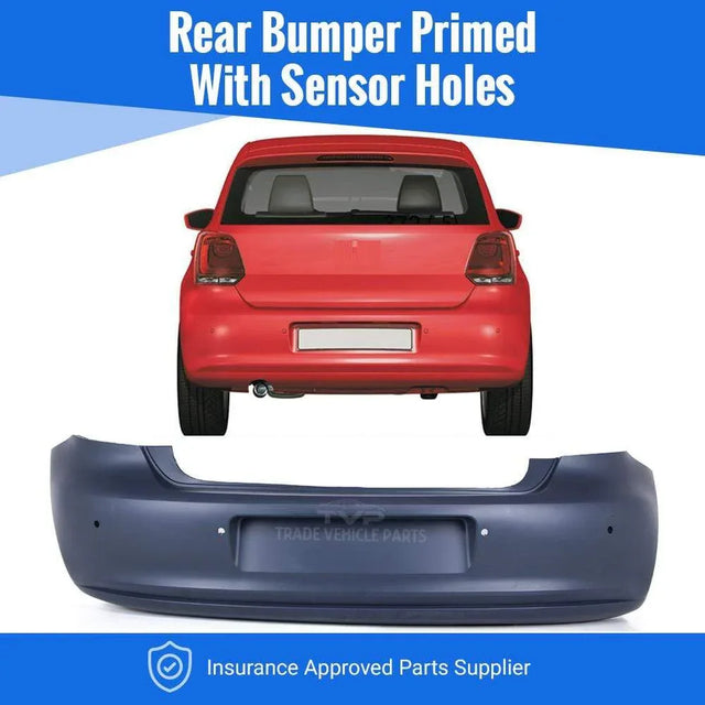 Fits VW Polo Hatchback 2009-2014 Rear Bumper Primed With Sensor Holes - image 2