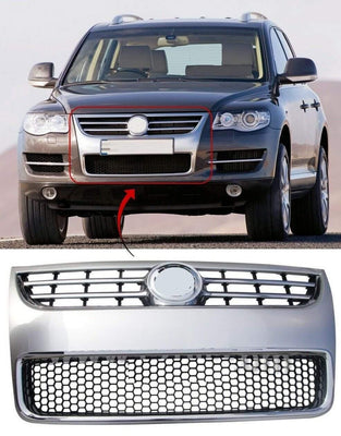 Fits VW Touareg 2007-2010 Front Main Grille Chrome With Lower Grille Black - tradevehicleparts.co.uk
