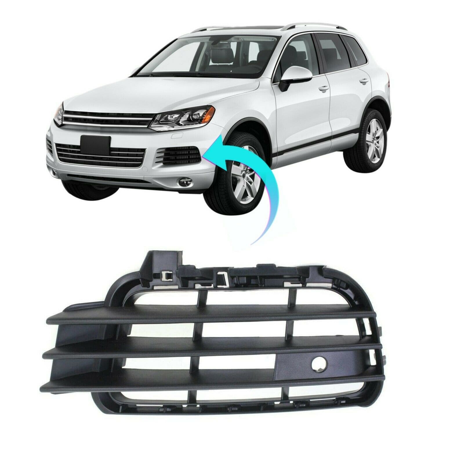 VW Touareg 2011-2014 Front Bumper Fog Grille Black With Pdc Passenger Side