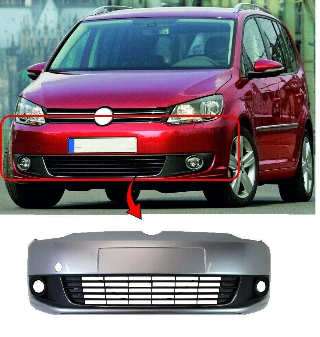 VW Touran 2010-2015 Front Bumper Primed With Lower Grille Black With Chrome