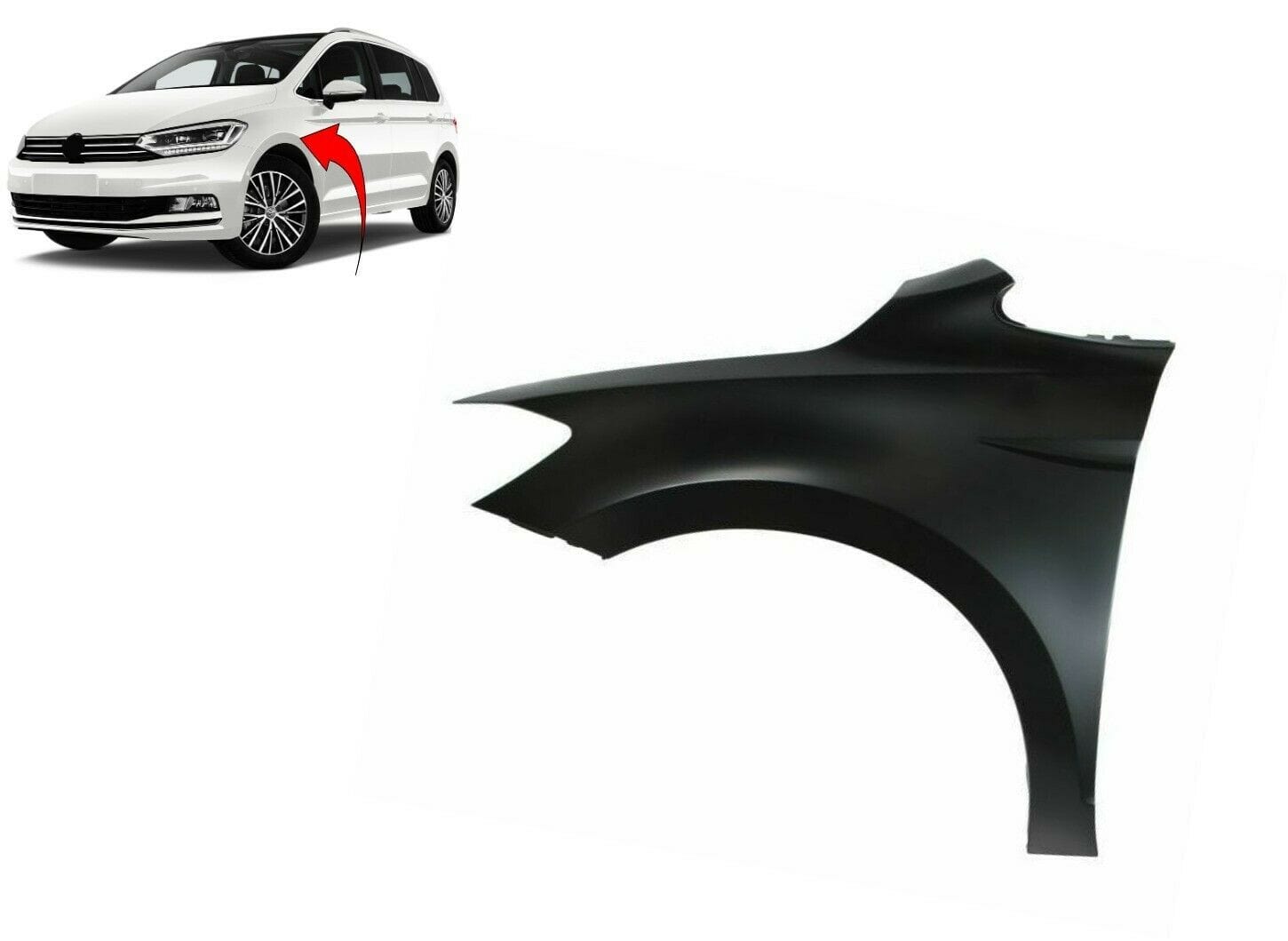 VW Touran 2015- Front Wing W/O Indicator Hole Primed Passenger Side