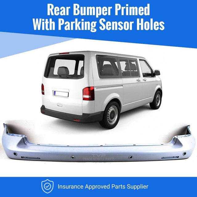 Fits VW Transporter T5 2004-2012 Rear Bumper Primed Smooth With Parking Sensor Holes - image 2