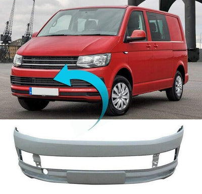 Fits VW Transporter T6 2015- Front Bumper Without Washer Holes Smooth Primed - tradevehicleparts.co.uk